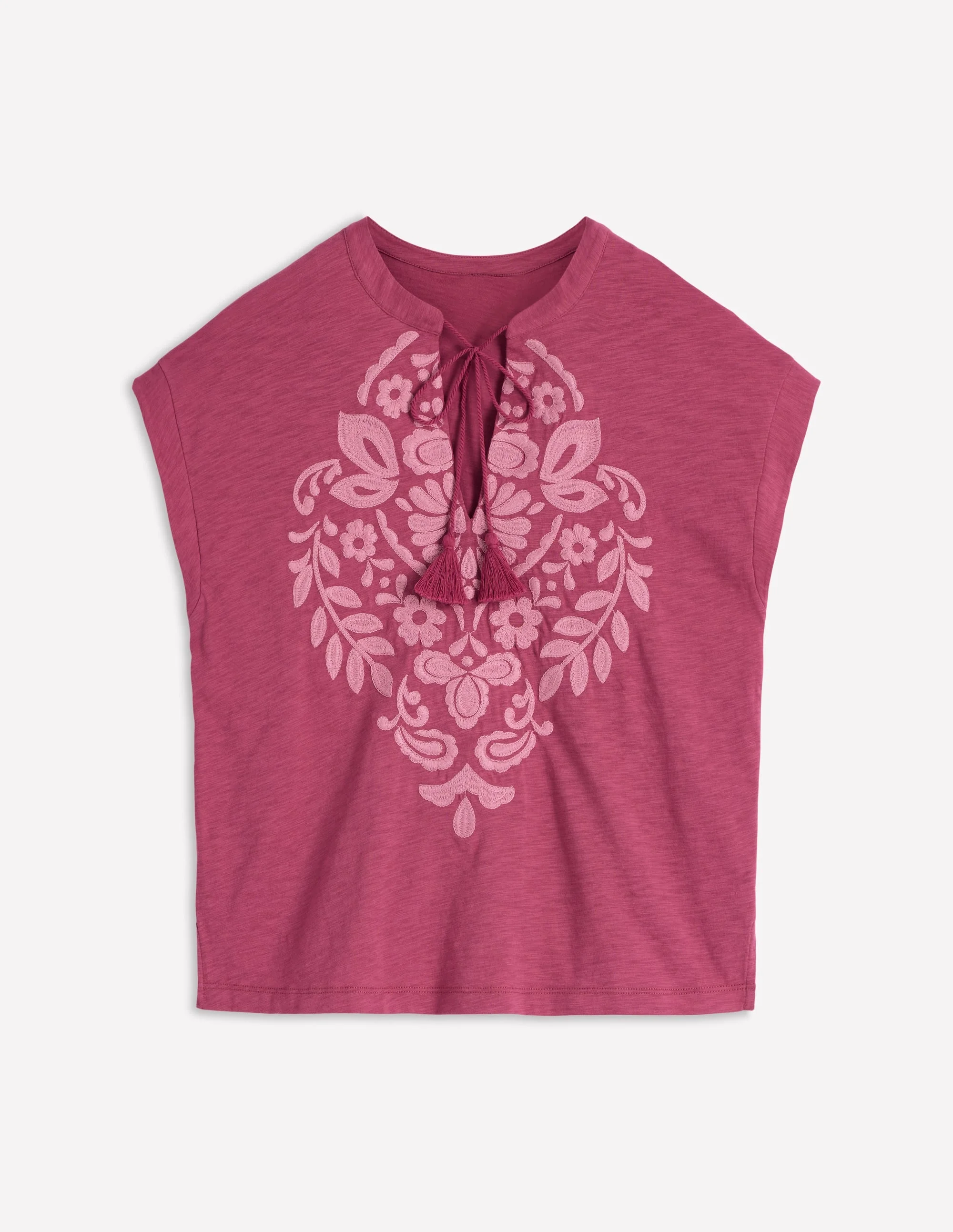 Nina Embroidered Notch T-shirt-Malaga, Formica Pink - 1
