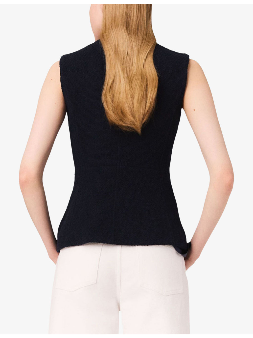 Button-Down Sleeveless Stretch-Tweed Jacket - 4