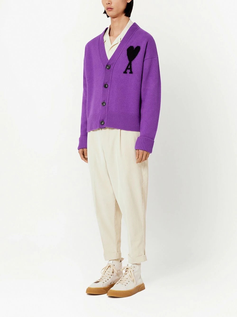 logo-intarsia wool cardigan - 3