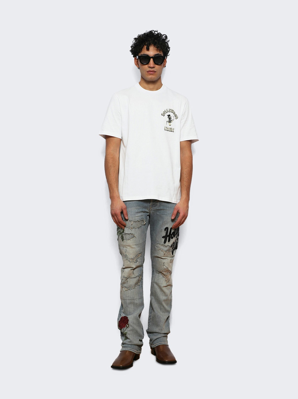 Floral Sequin Repaired Slim Jean Antique Indigo - 5