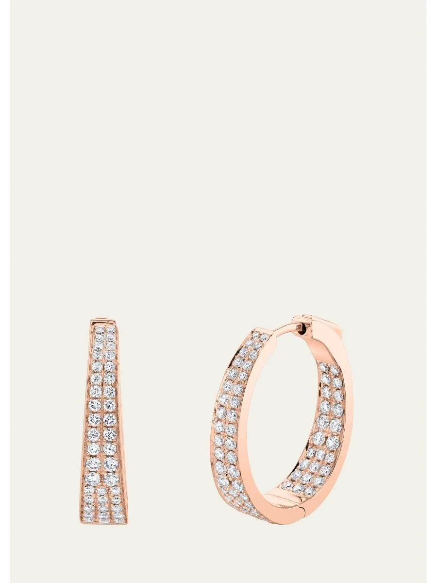 18K Rose Gold Classic Medium Diamond Meryl Hoop Earrings - 1