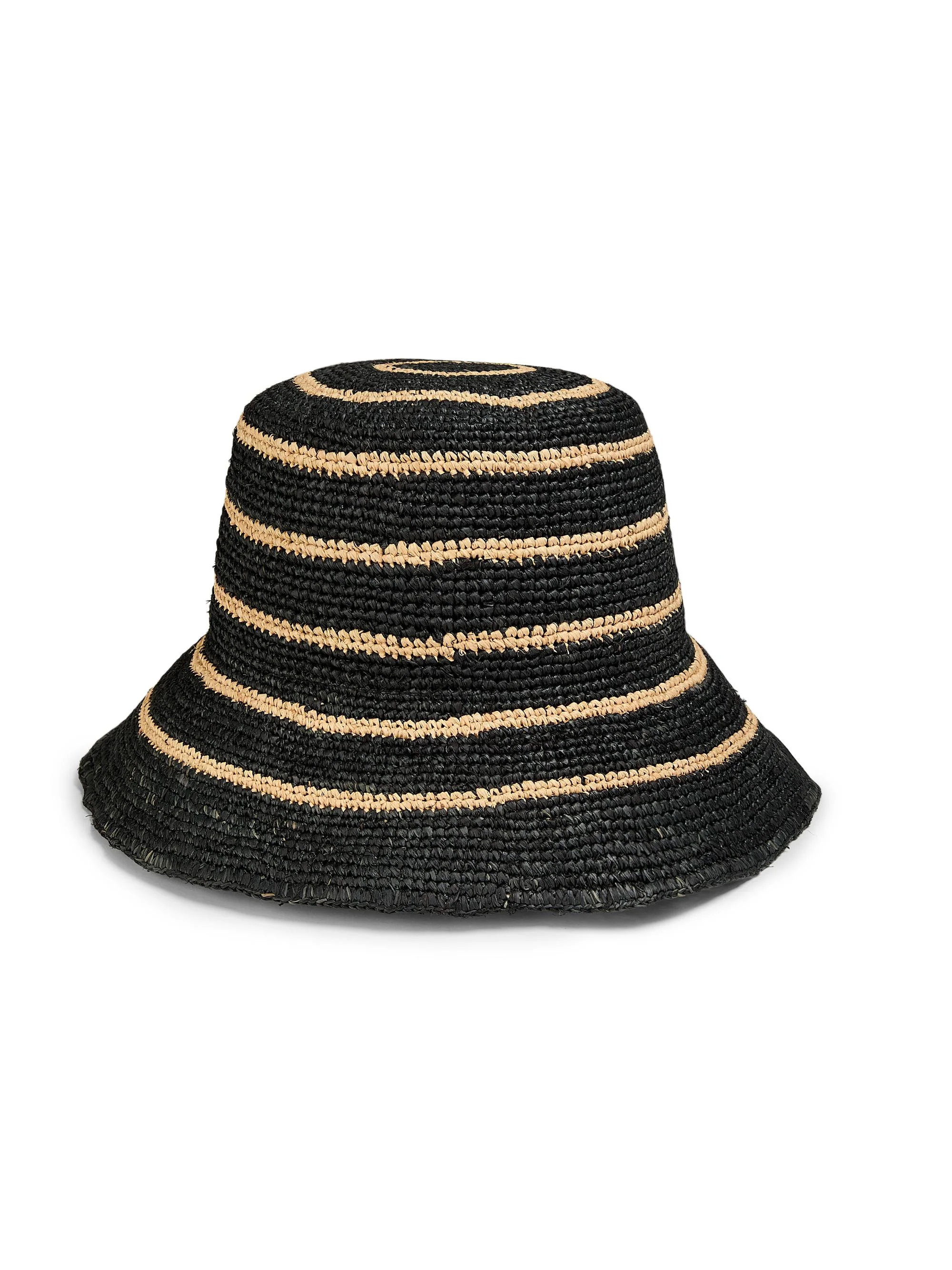 Women's Striped Straw Bucket Hat - Natural Black - 1