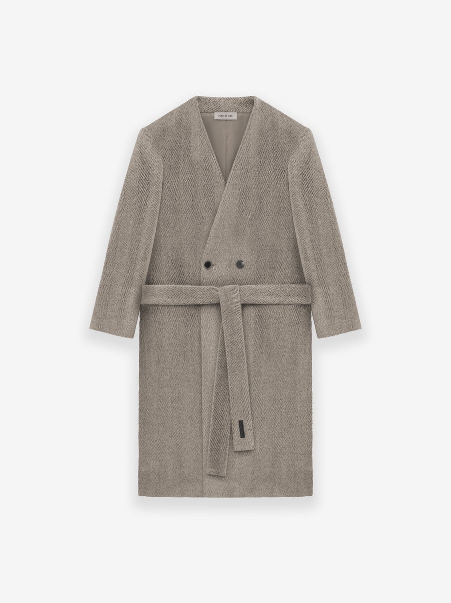Alpaca Herringbone Lapelless Coat - 3