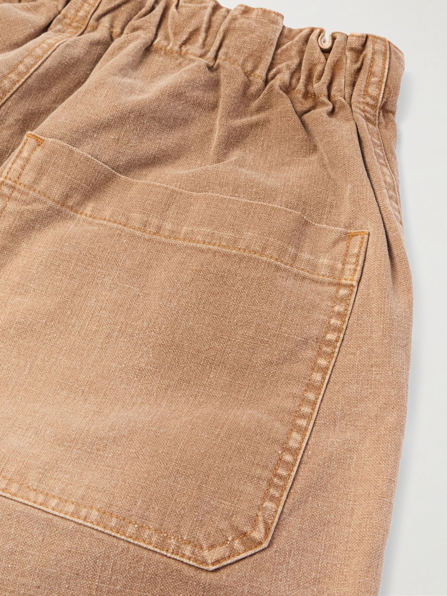 Wide-Leg Appliquéd Distressed Panelled Denim Shorts Camel - 4