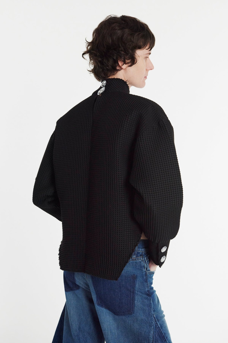 WAFFLE TEXTURE TOP WITH 3D FLOWERS BLACK 2