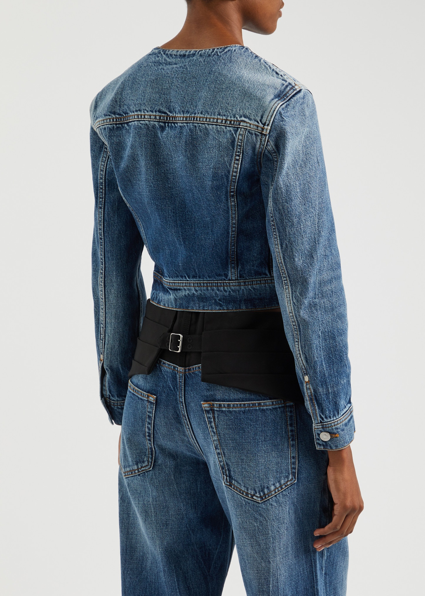 Panelled cropped denim jacket - 3