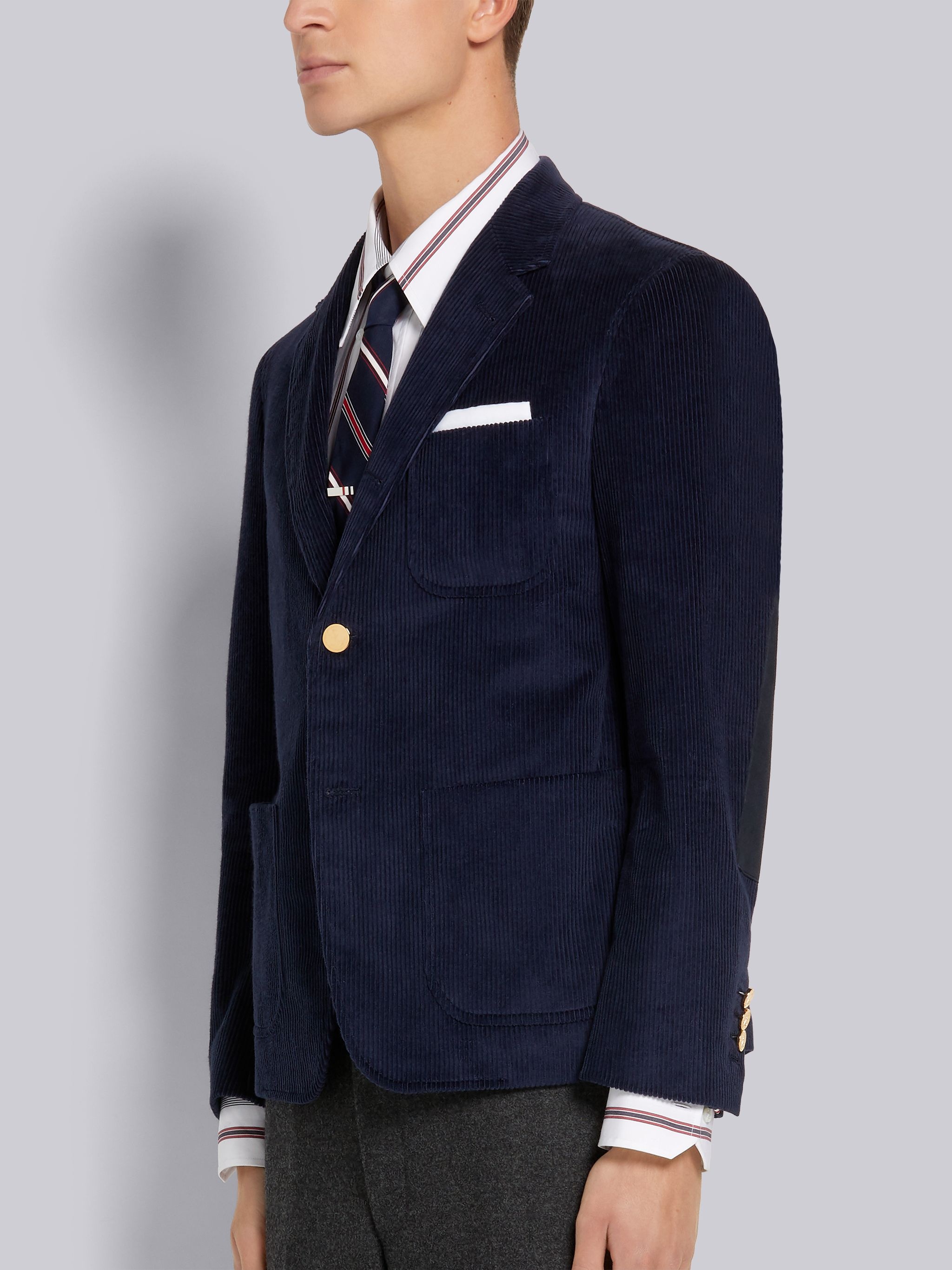 Navy Garment Dyed Corduroy Elbow Patch Sack Sport Coat - 2