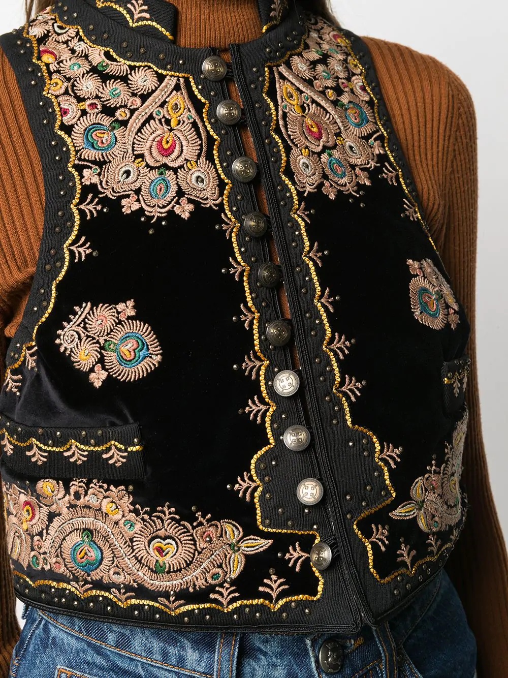 embroidered crop waistcoat - 5