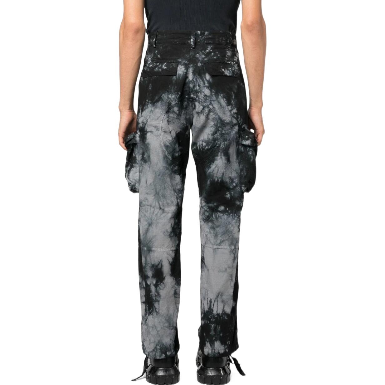 Men's Off-White FW22 Tie Dye Pattern Printing 3D Pocket Cargo Casual Pants/Trousers Black OMCF032F22 - 3