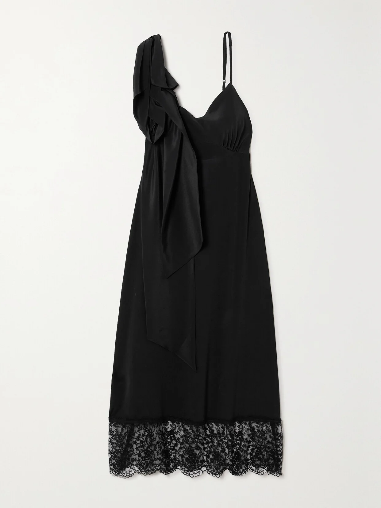 Lace-trimmed Draped Crepe Midi Dress - 1