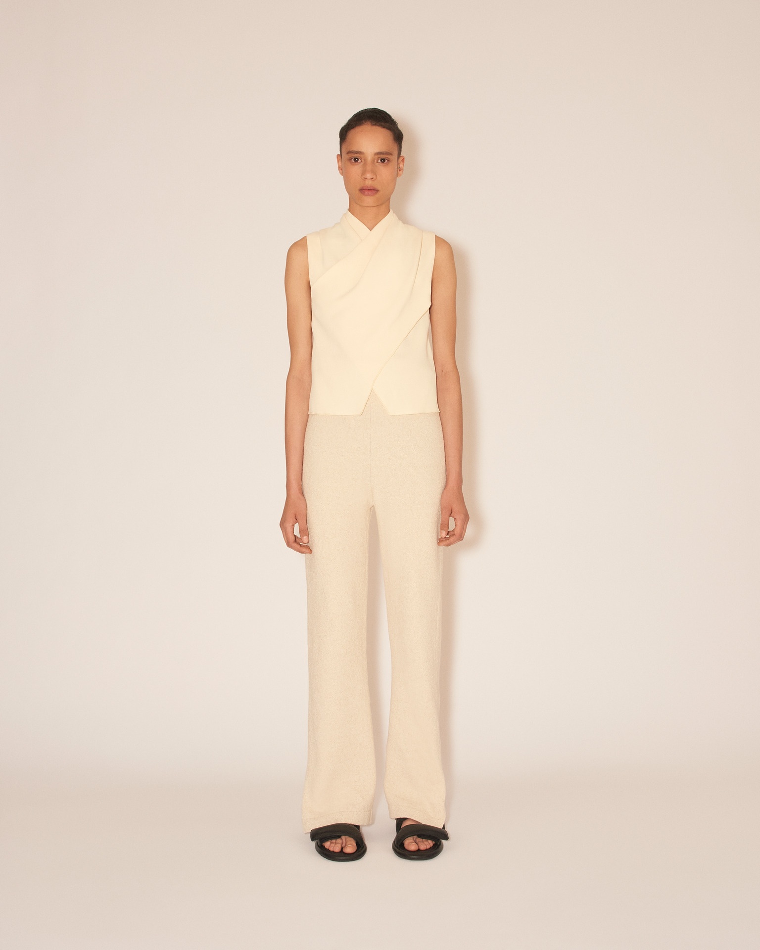 CELIA - Knitted straight leg trouser - Creme melange - 2