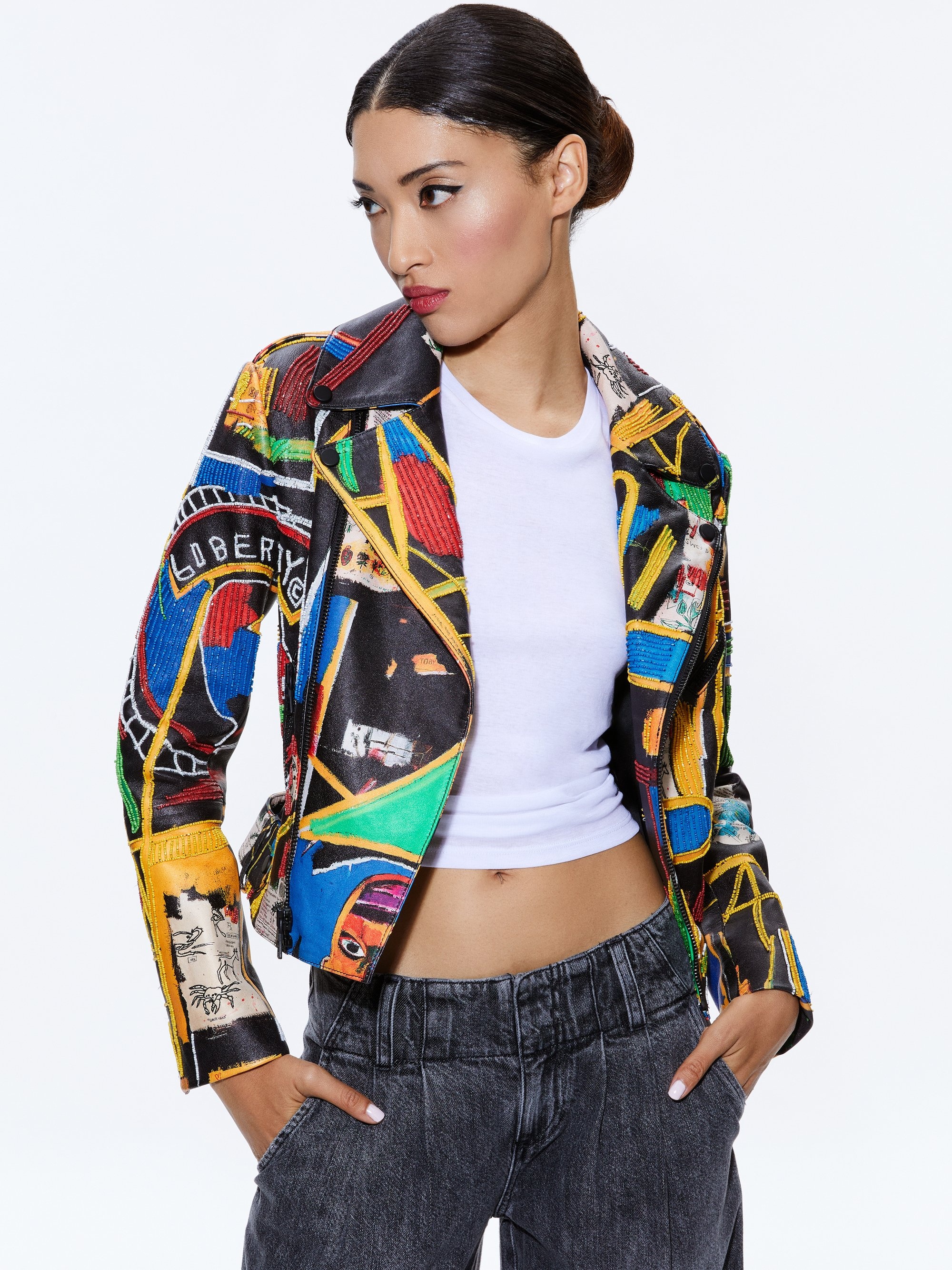 A+O X BASQUIAT CODY EMBELLISHED LEATHER JACKET - 2