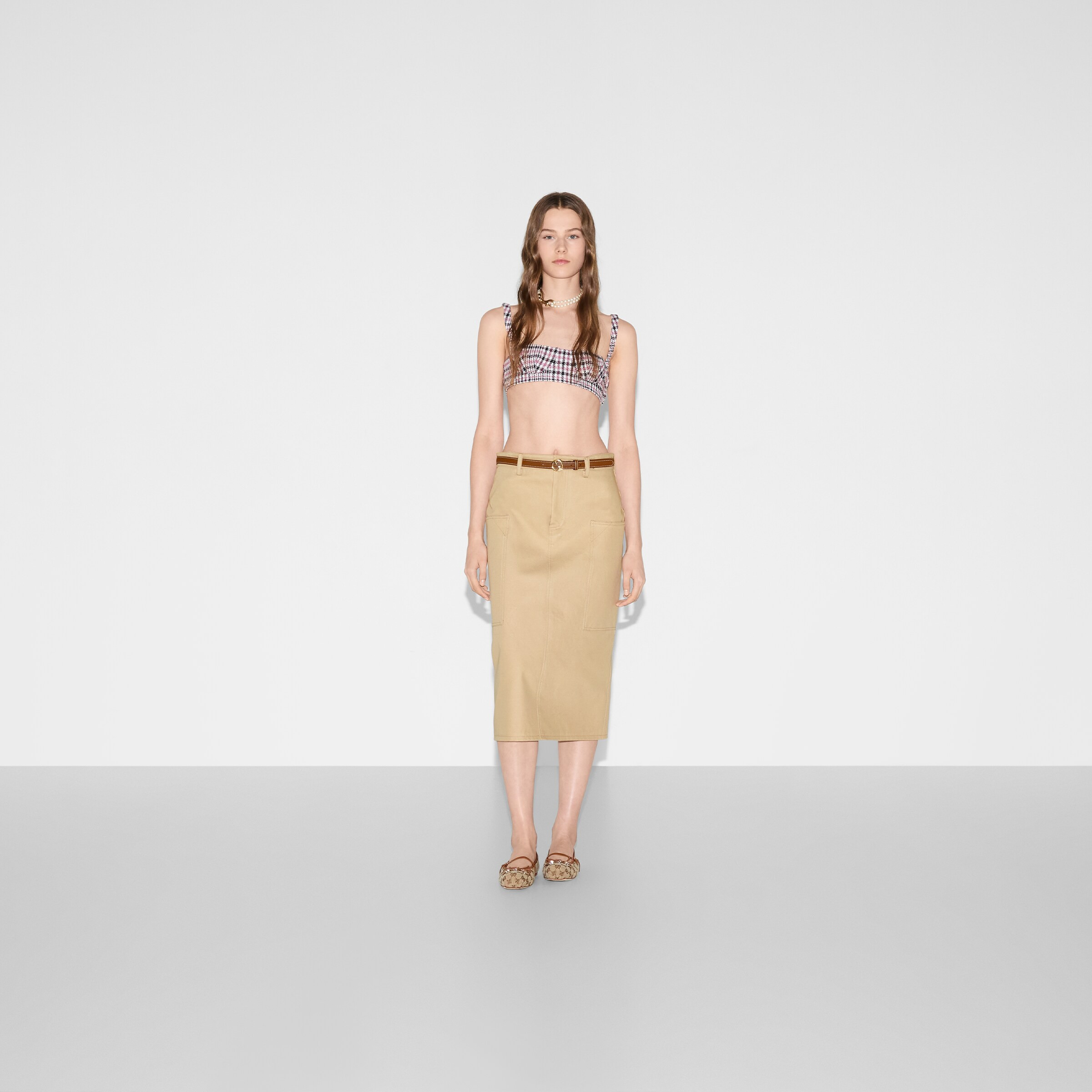 Embossed mid-length cotton drill skirt - 2