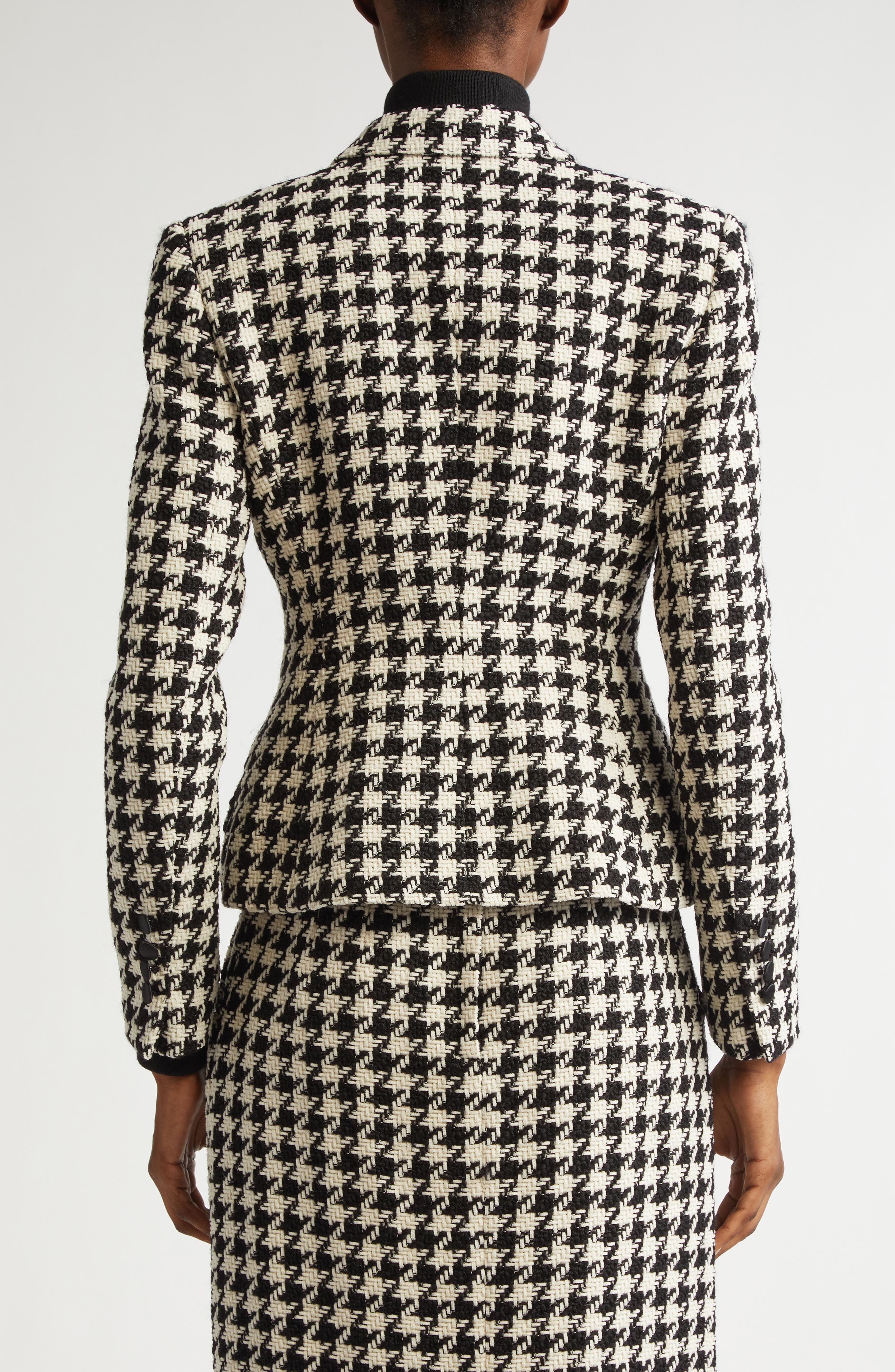 Dolce&Gabbana Macro Houndstooth Double Breasted Wool & Cotton Blazer in S8100 Quadri-Check-Tartan at - 3
