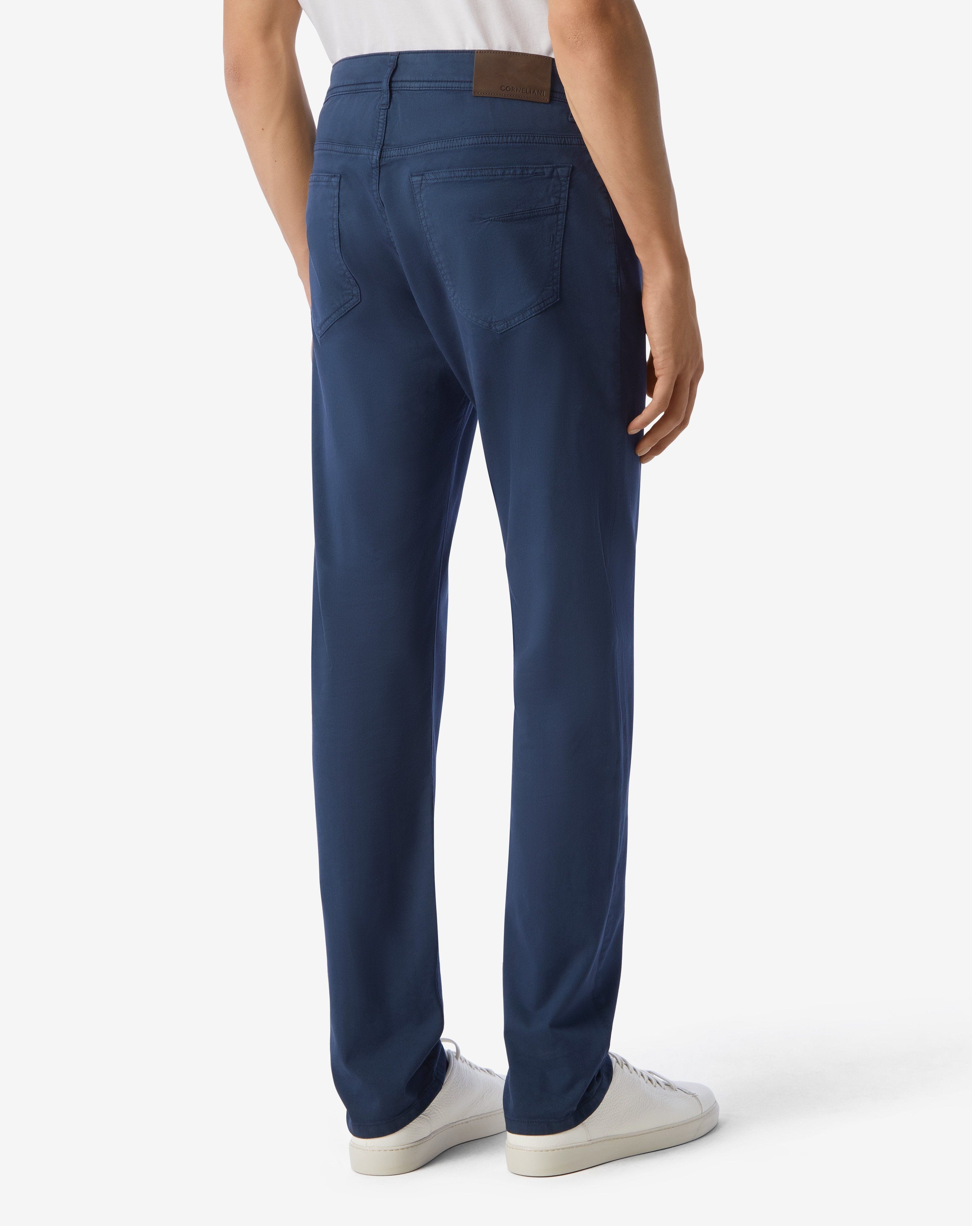Navy blue stretch gabardine 5-pocket trousers - 4