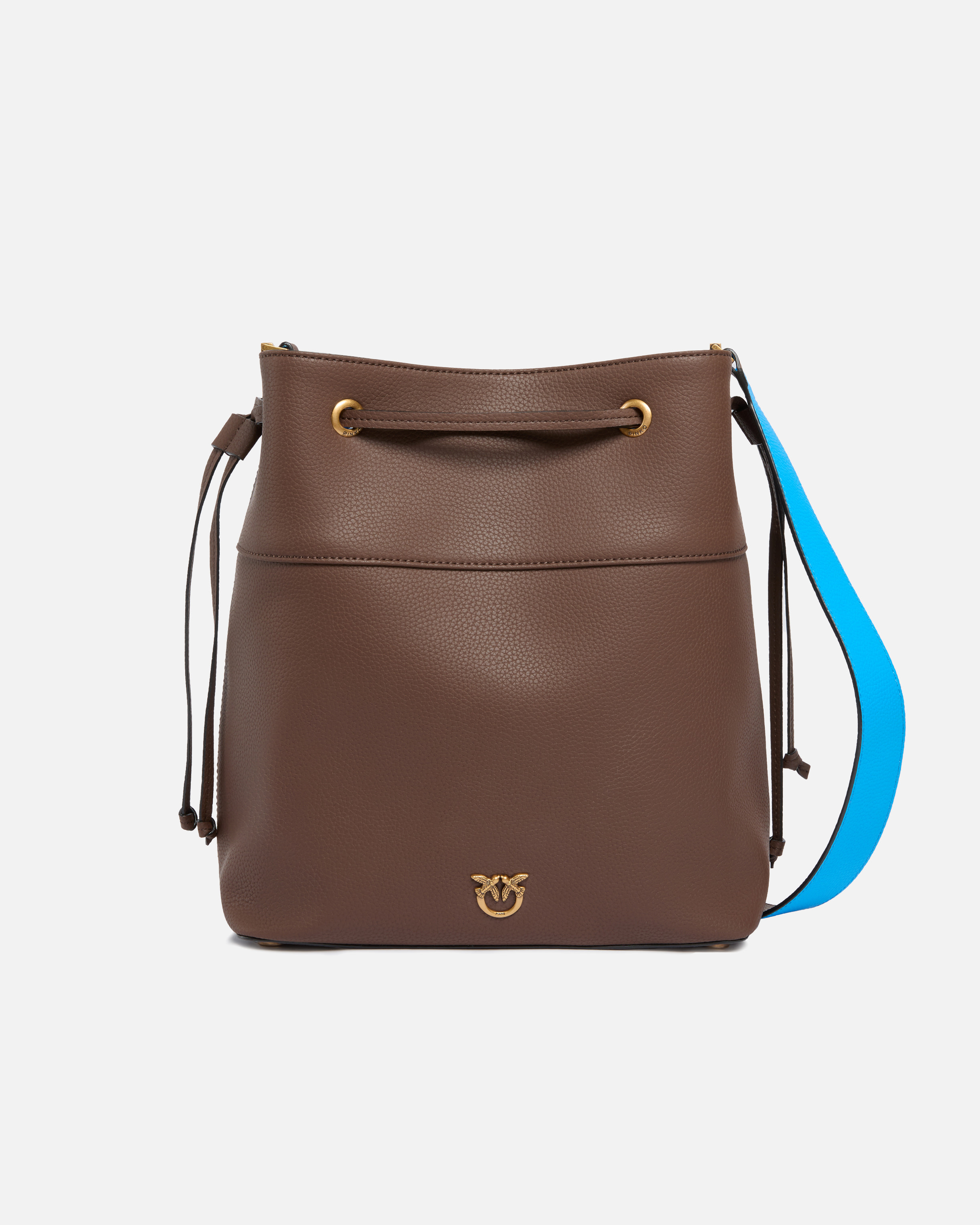 MEDIUM FULL-GRAIN LEATHER BUCKET BAG WITH LOVE BIRDS LOGO - 1