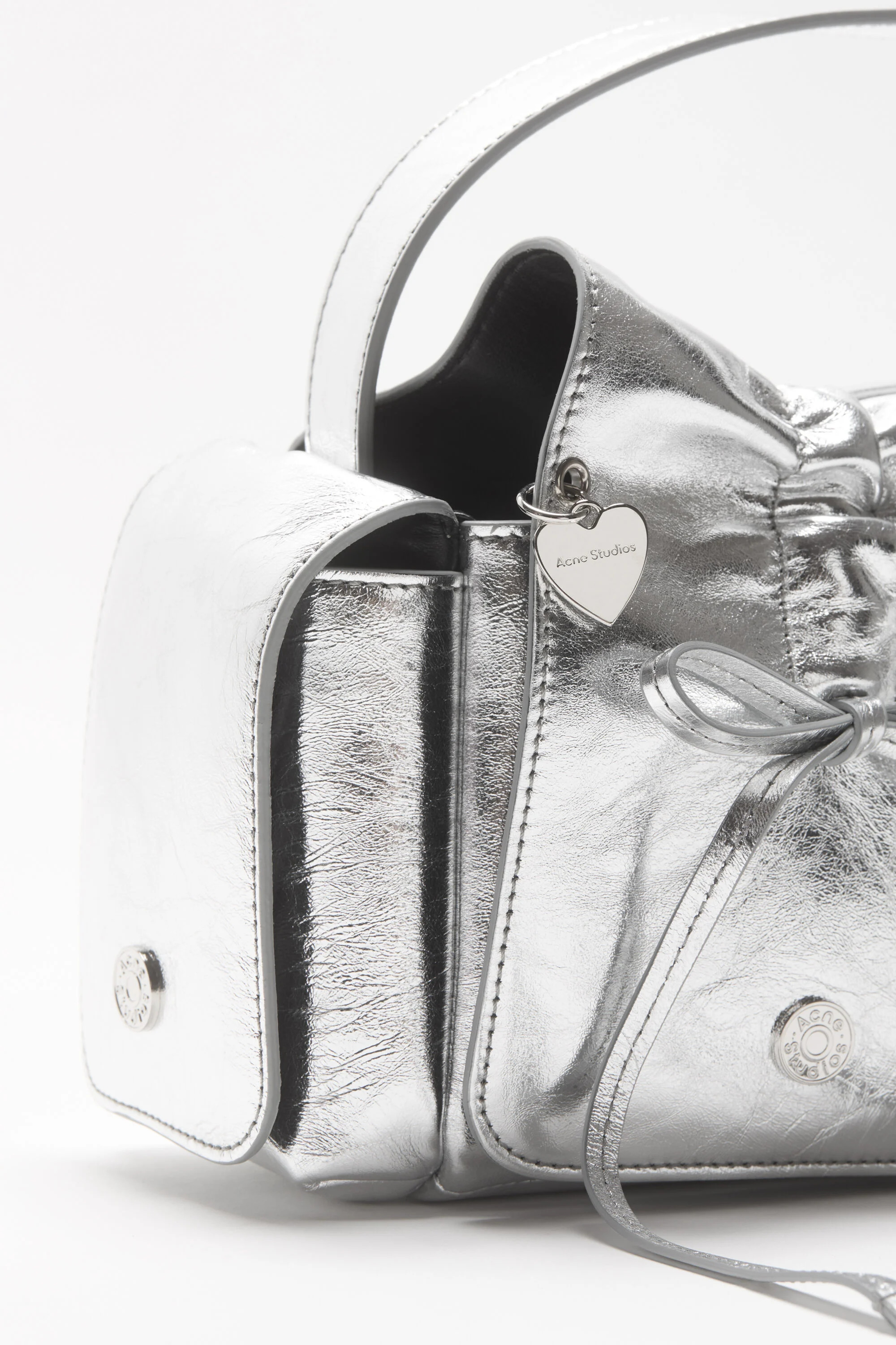 Multipocket metallic leather bag - Silver - 4
