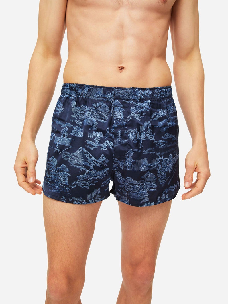 Men's Modern Fit Boxers Brindisi 84 Silk Satin Navy - 3