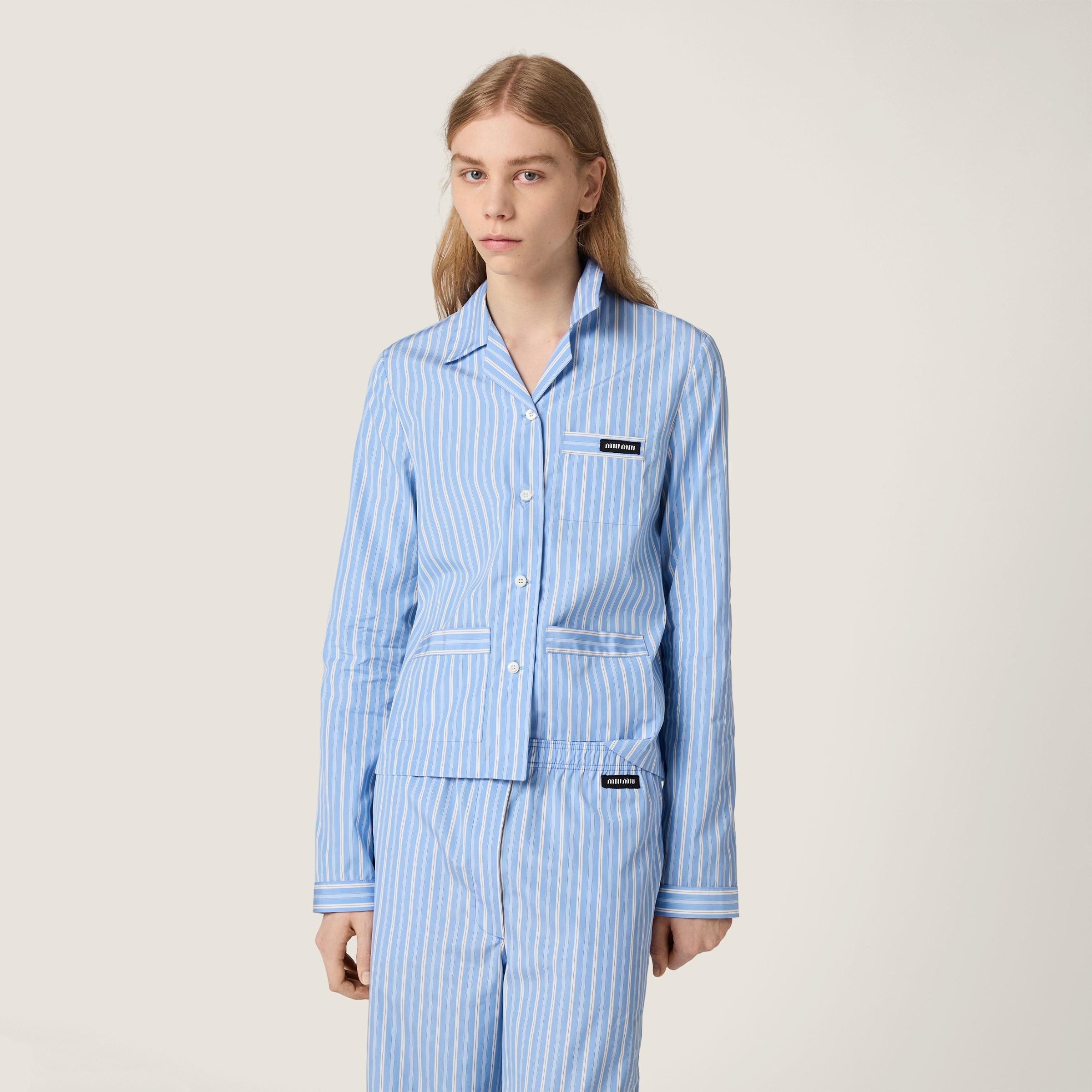 Striped poplin pajama shirt - 2