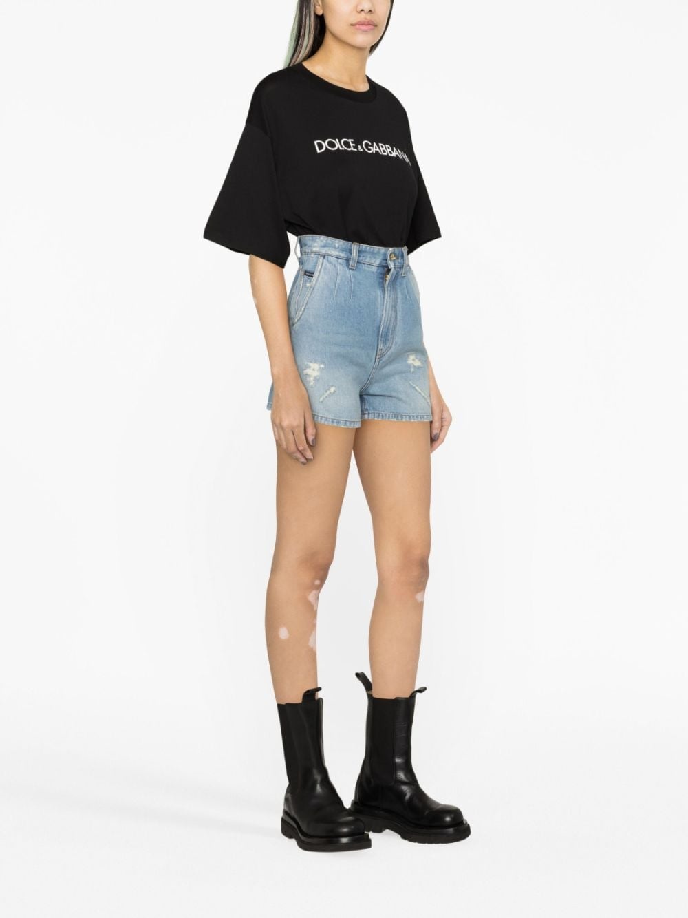 high-waisted denim shorts - 3