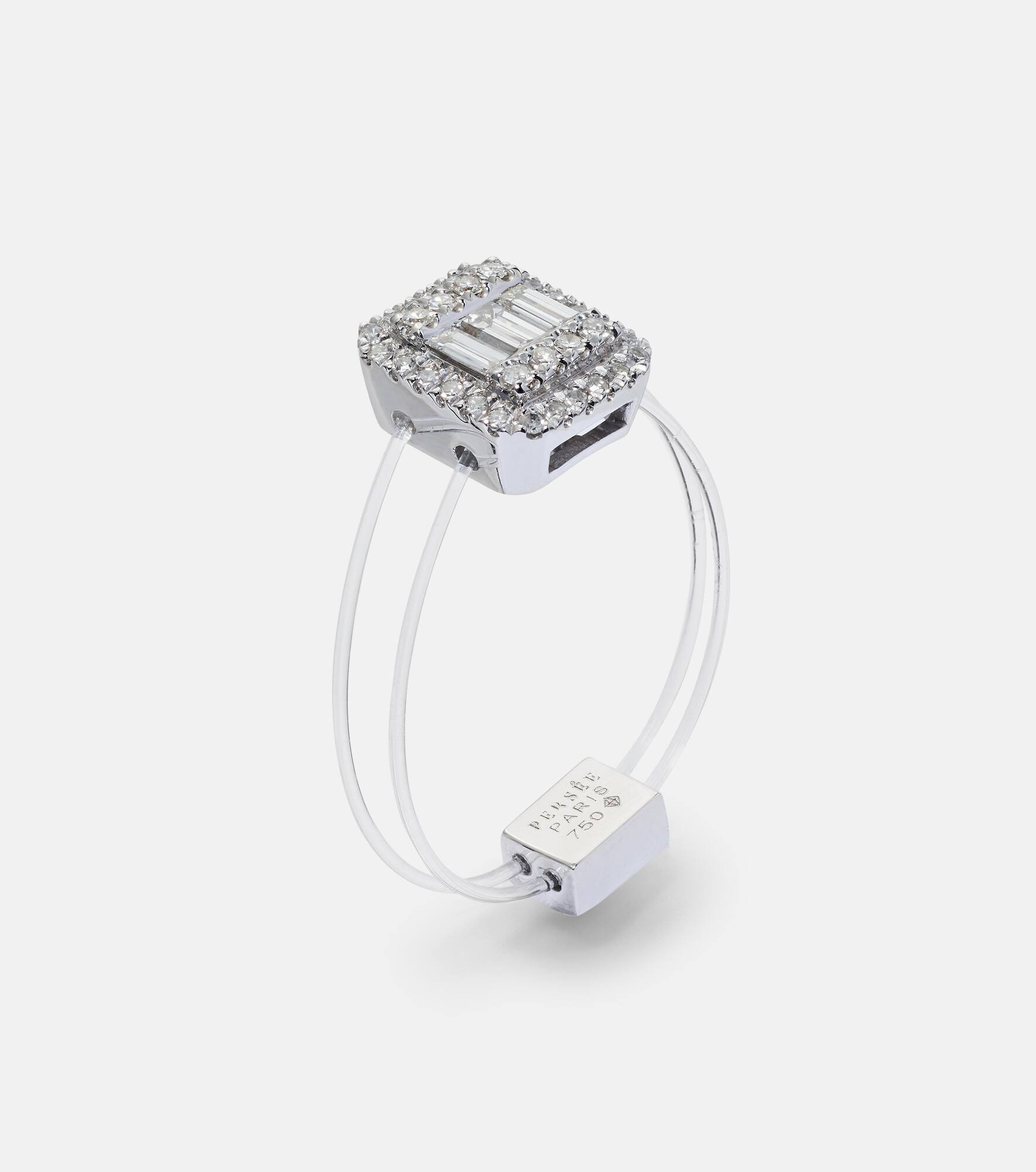 Floating 18kt white gold ring with diamonds - 4