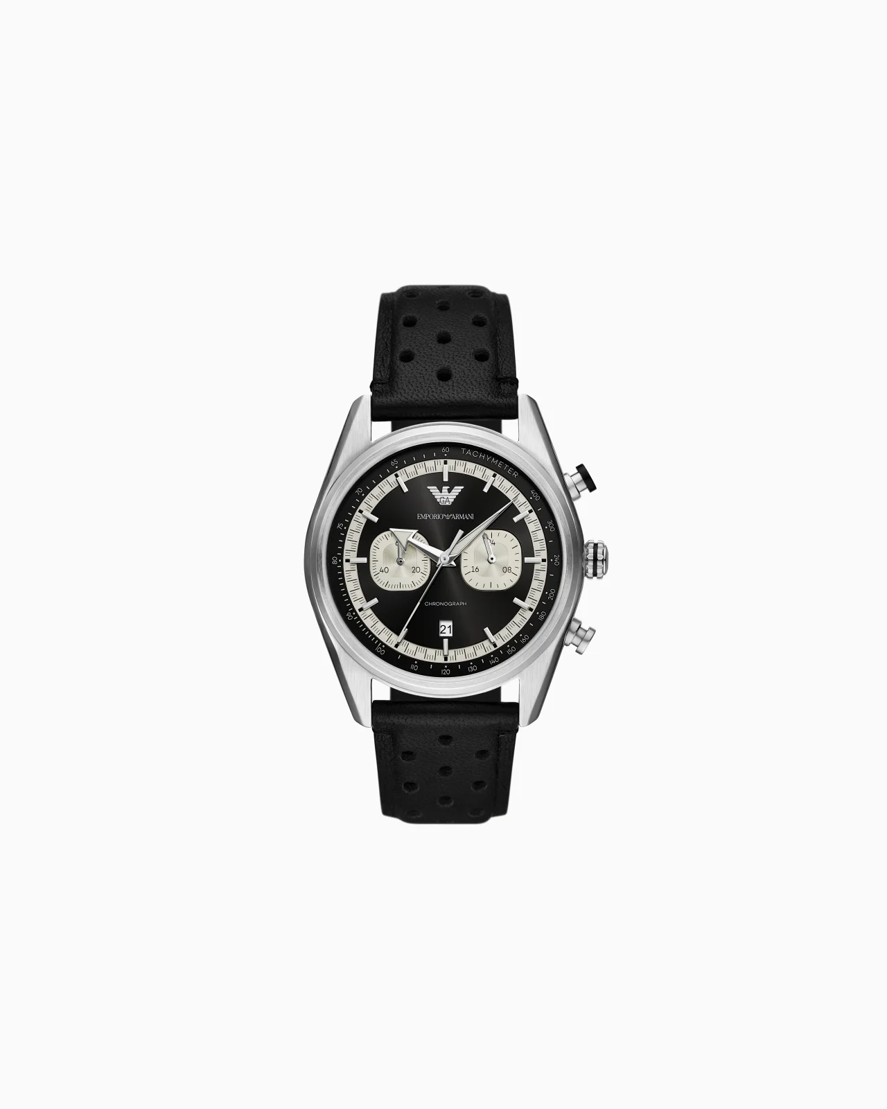 CHRONOGRAPH BLACK LEATHER WATCH - 1