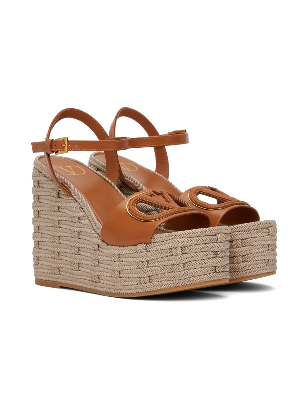 Tan VLogo Cutout Heeled Sandals - 4