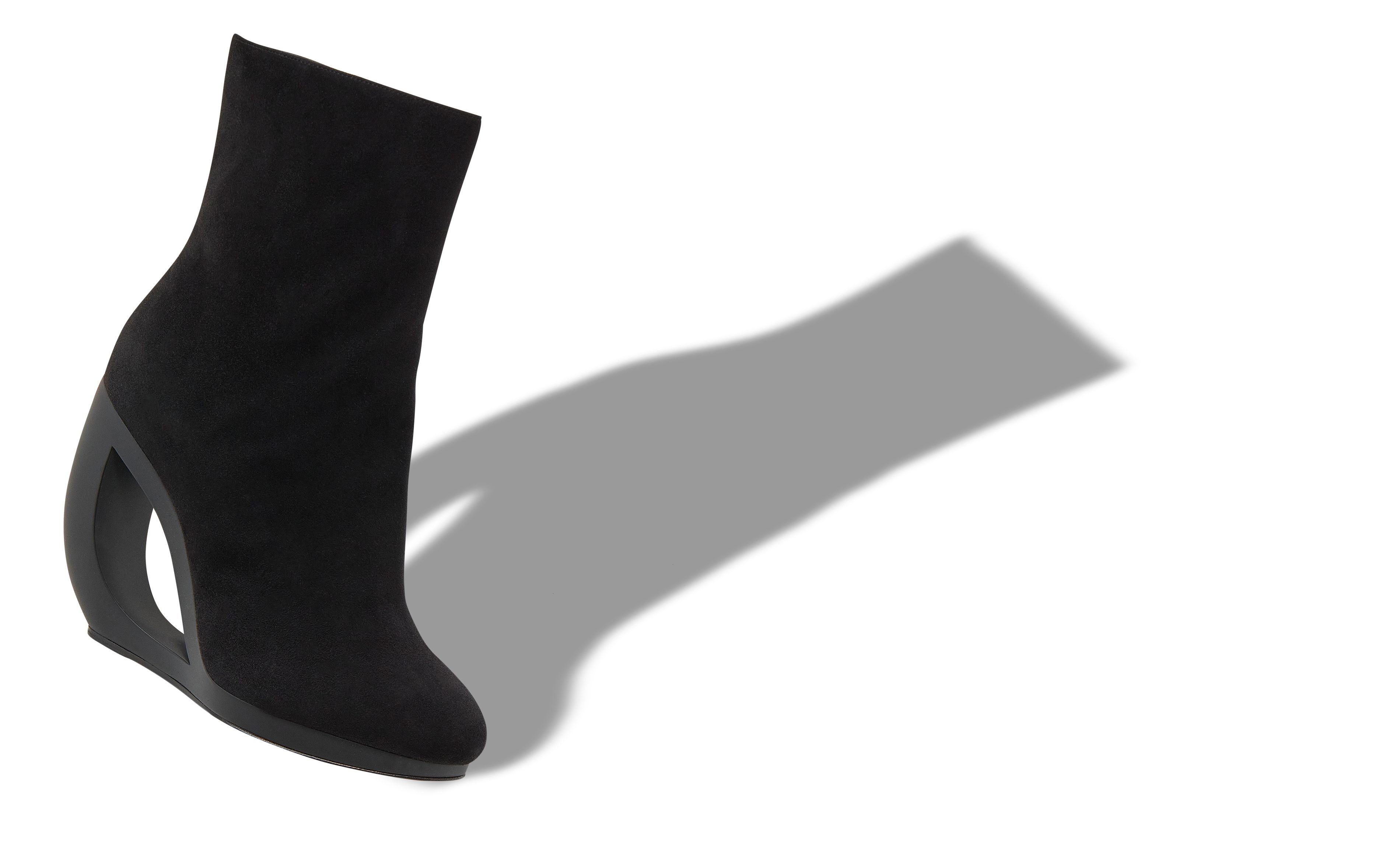 Black Suede Cut-Out Heel Boots - 2