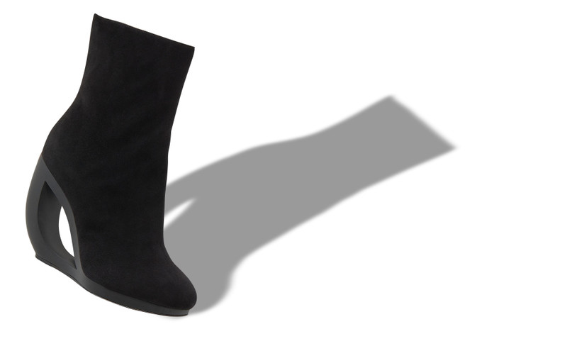 Manolo Blahnik Black Suede Cut-Out Heel Boots outlook