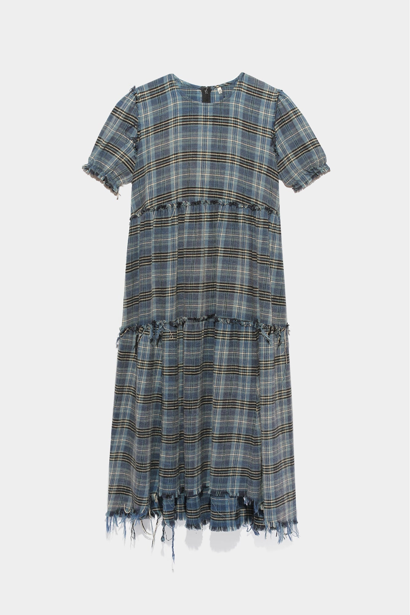 SHREDDED RELAXED MIDI - BLUE PLAID - 1