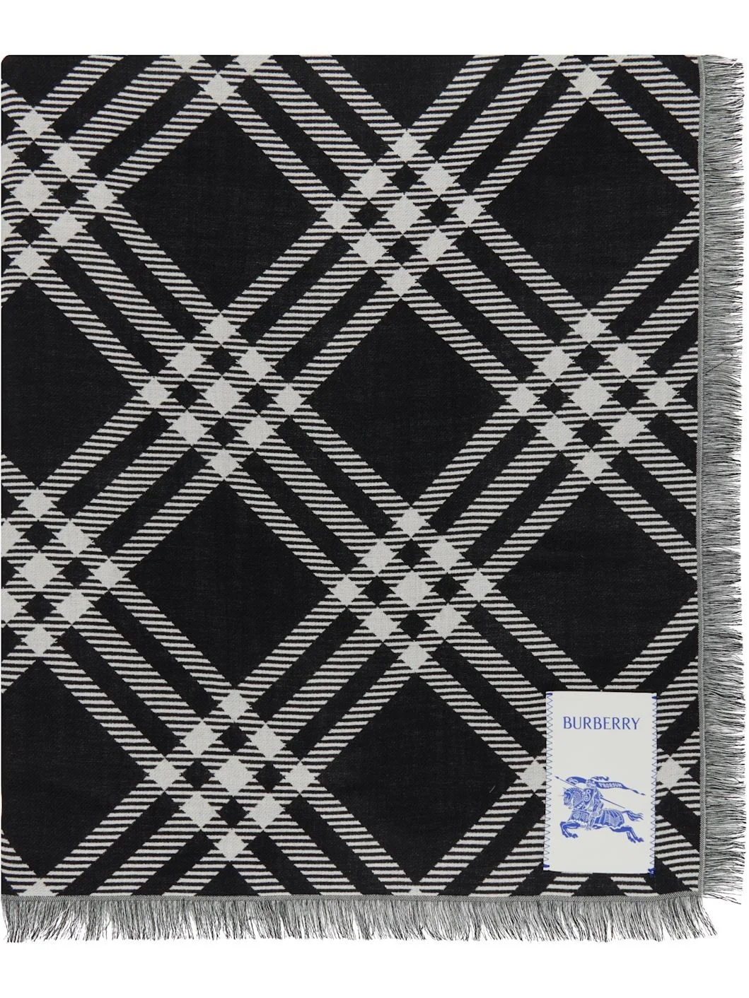 Black & White Wide Check Wool Silk Scarf - 1