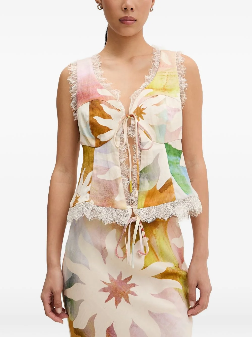 lace-trim floral-print top - 1