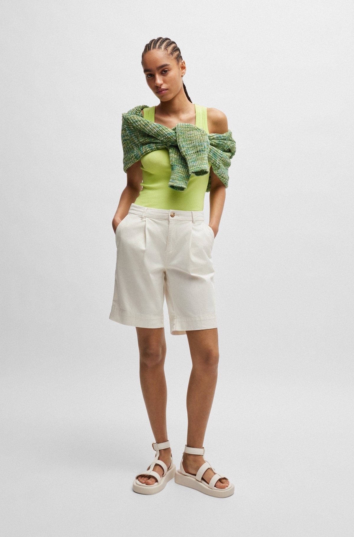 RELAXED-FIT HIGH-RISE SHORTS IN STRETCH COTTON - 3