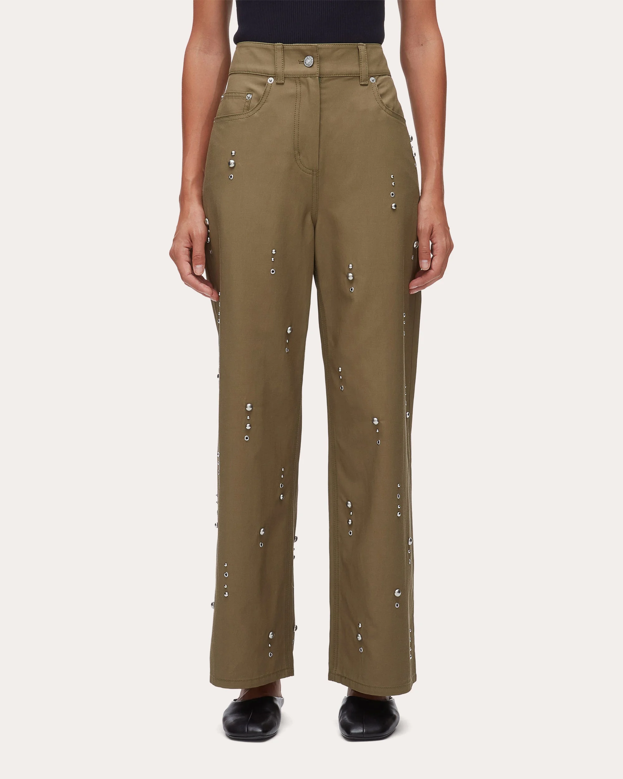 Studded Twill Wide-Leg Pants - 1