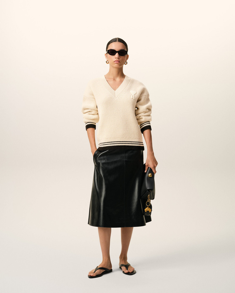 AMI Paris WHITE RIBBED WOOL V NECK AMI DE COEUR SWEATER outlook