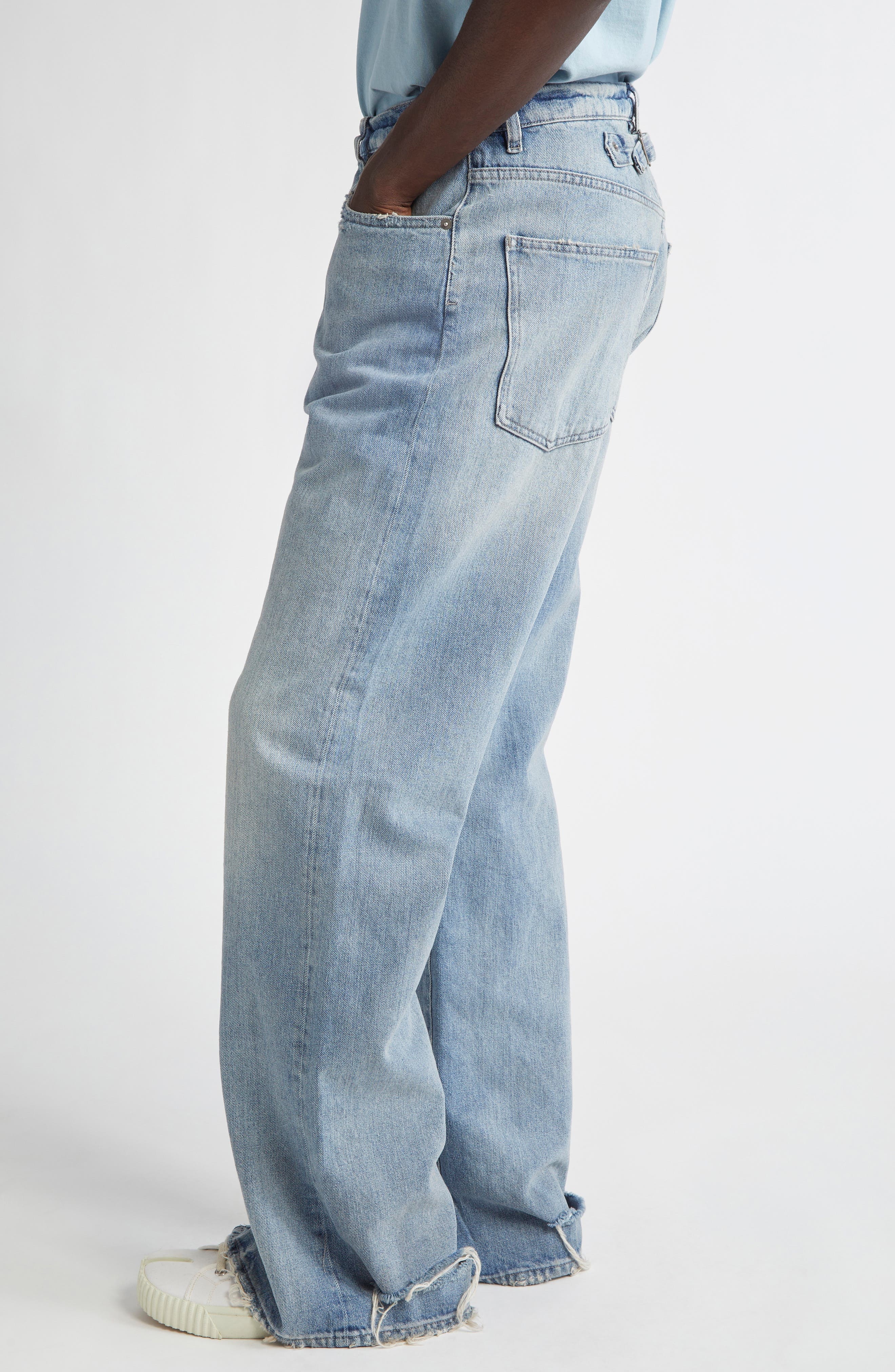 Maison Margiela Distressed Split Hem Five-Pocket Jeans in Light Blue at Nordstrom - 4