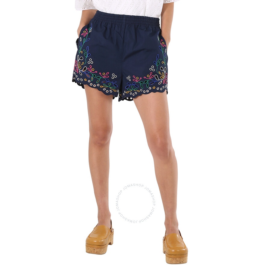Chloe Ladies Multicolor Blue Embroidered Mini Shorts - 3