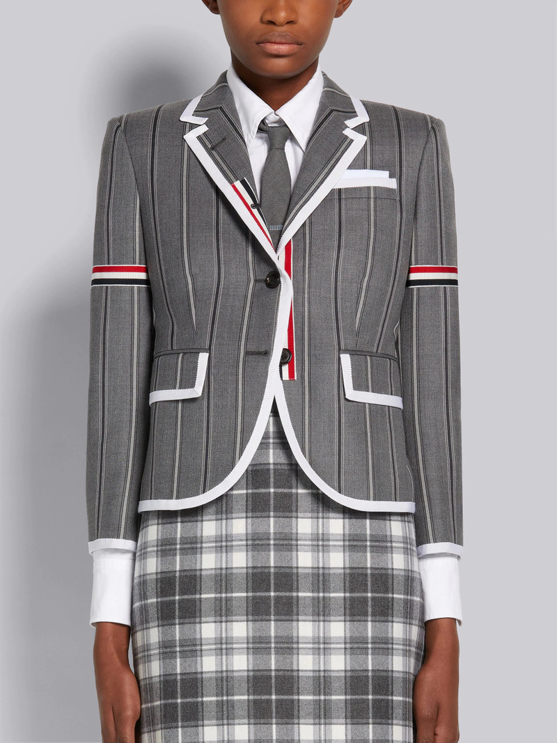 중간 회색 Alternating Stripe Wool Suiting 높은 Armhole Sport Coat 와 Tipping 과 Armband - 1