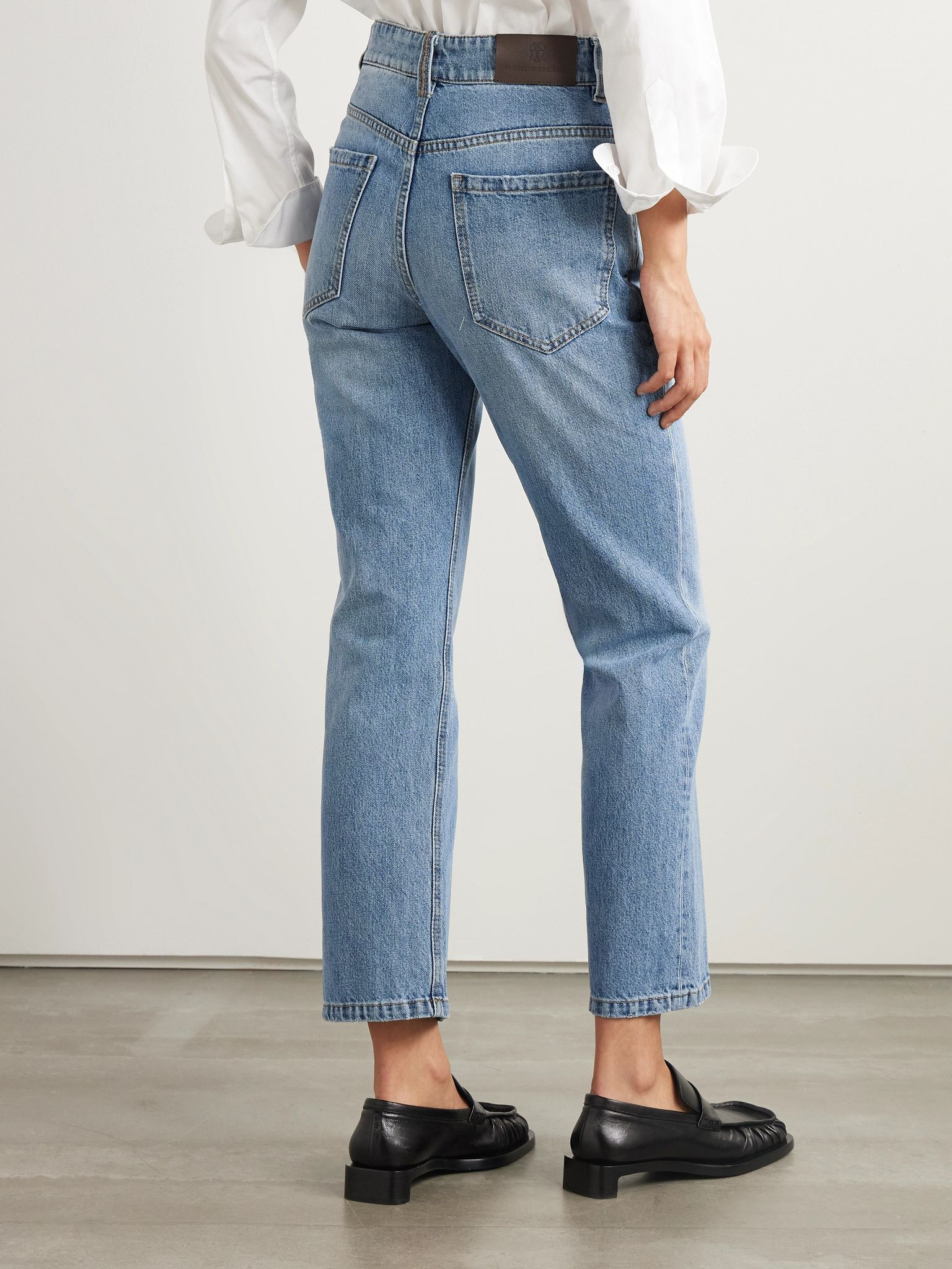 Bead-embellished cropped straight-leg jeans Light denim - 4