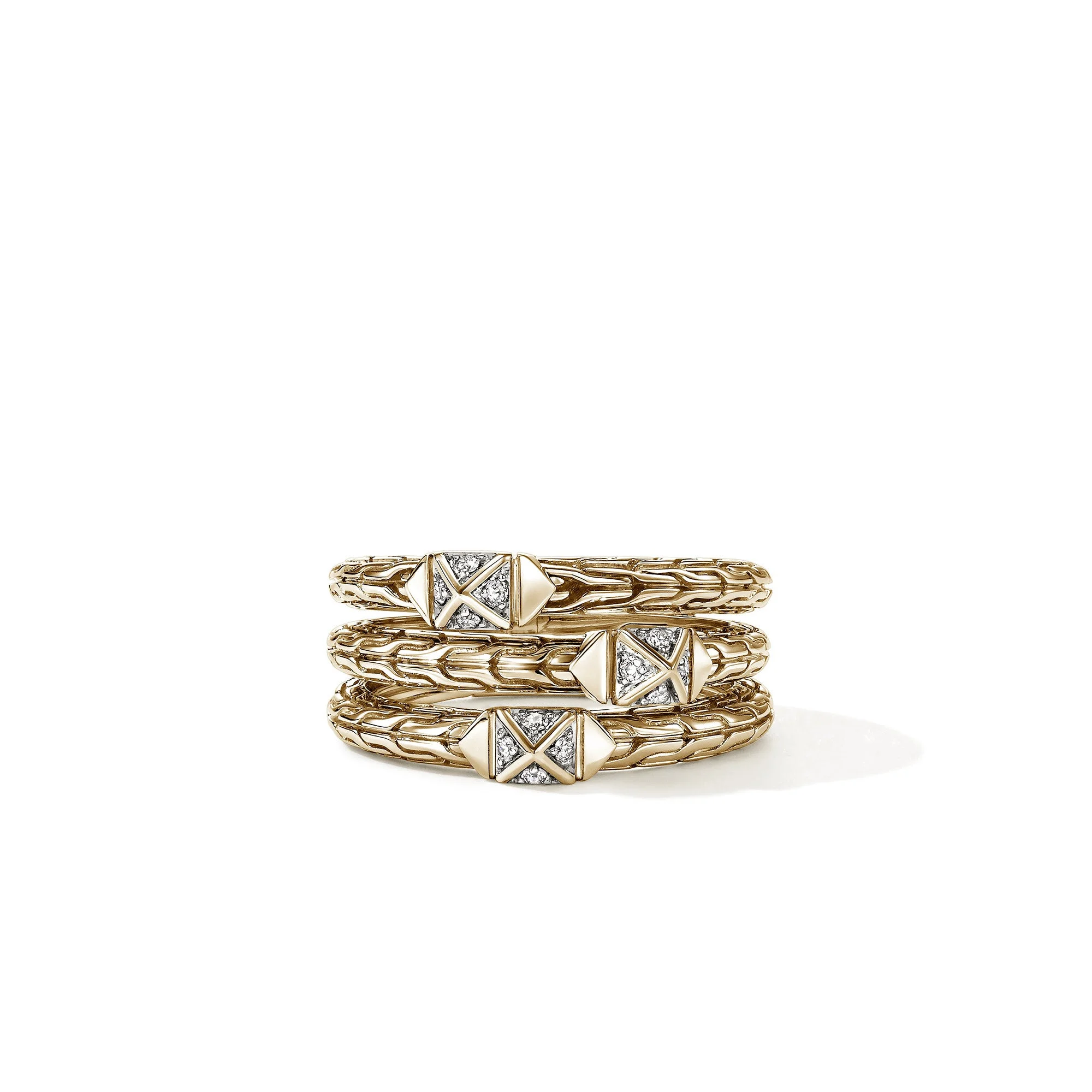 Icon Stud Triple Row Ring, Gold, Diamonds - 1