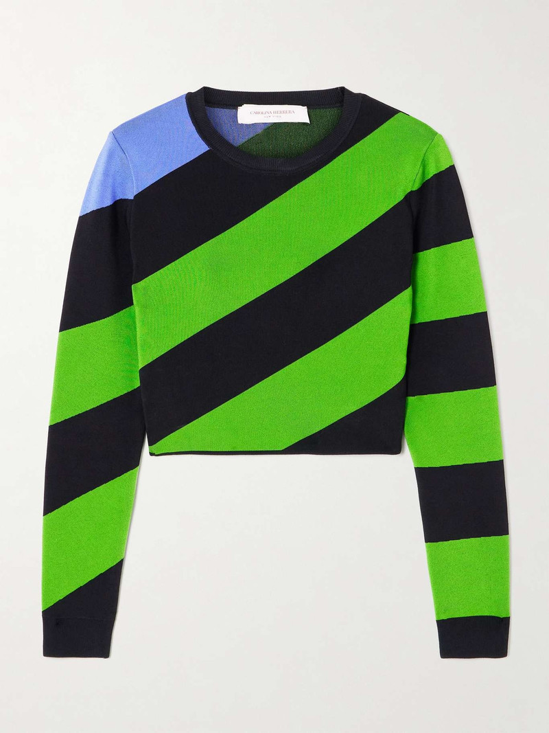 Cropped striped knitted sweater Green - 1