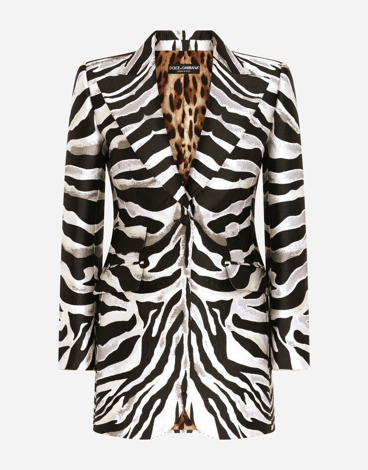 Zebra-design lamé jacquard Turlington jacket - 3