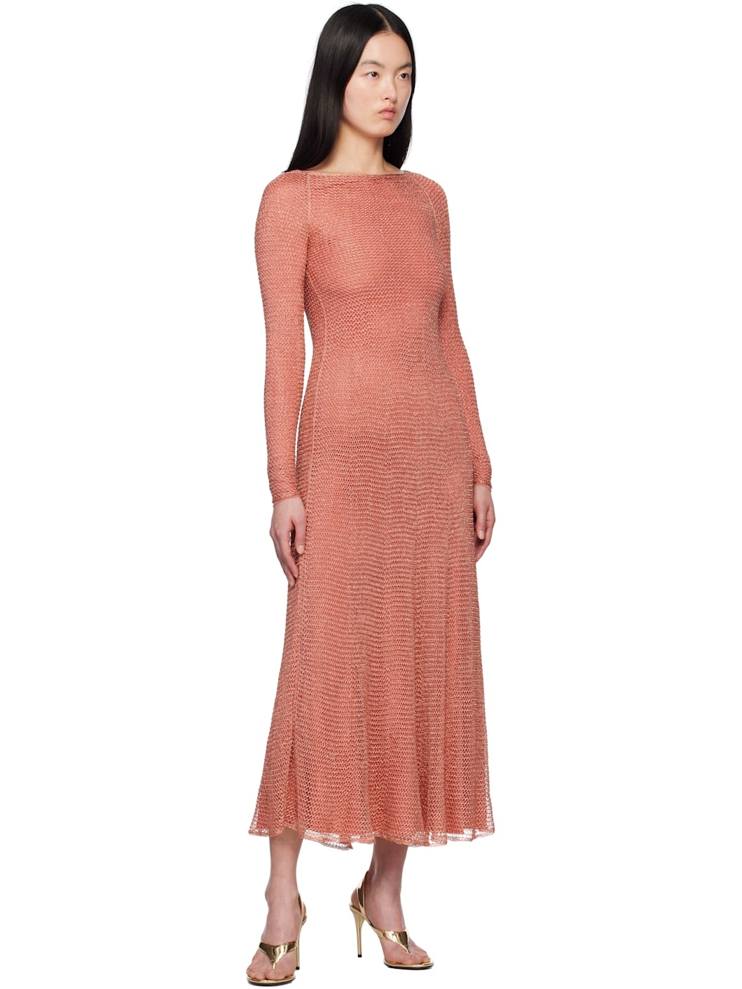 Pink Mesh Knit Maxi Dress - 4