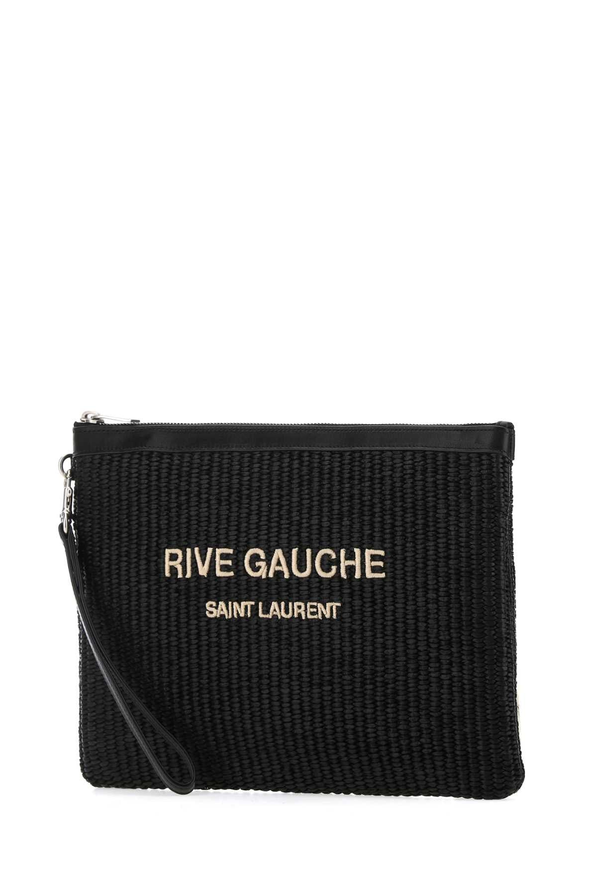 Saint Laurent Men Black Raffia Clutch - 2