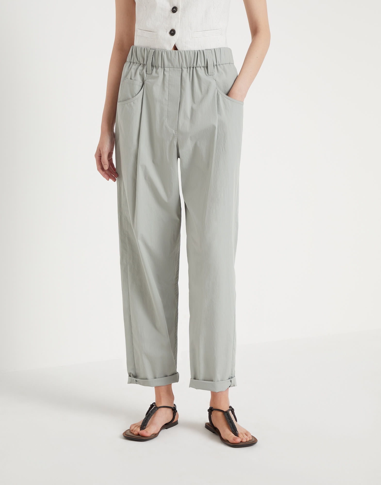 Lightweight cotton poplin baggy track trousers with shiny tab - 1