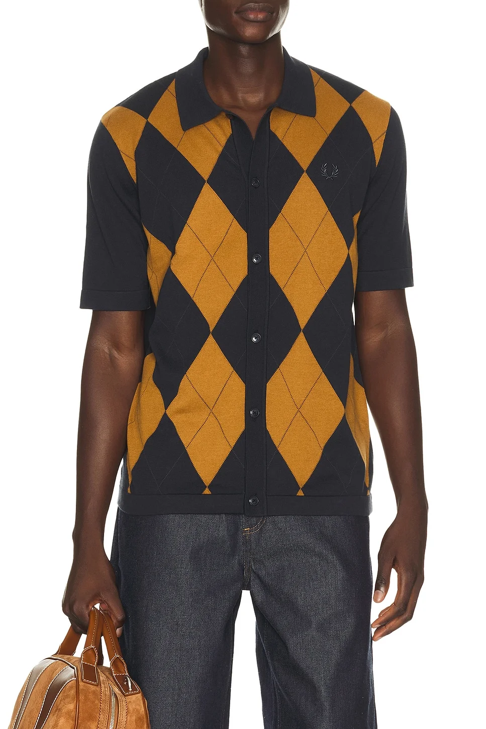 Argyle Button Knitted Shirt - 1
