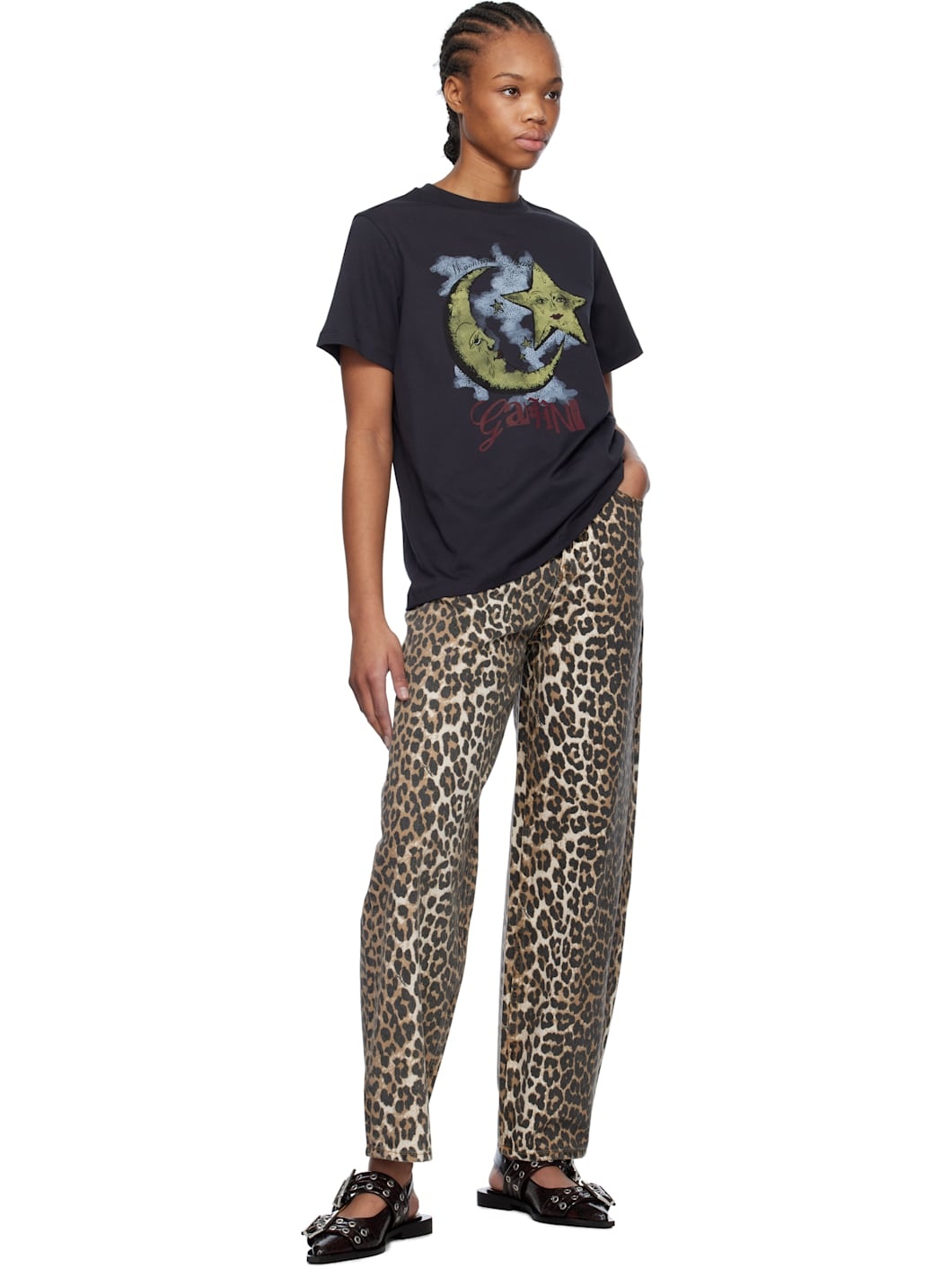 Brown Leopard Denim Stary Jeans - 4