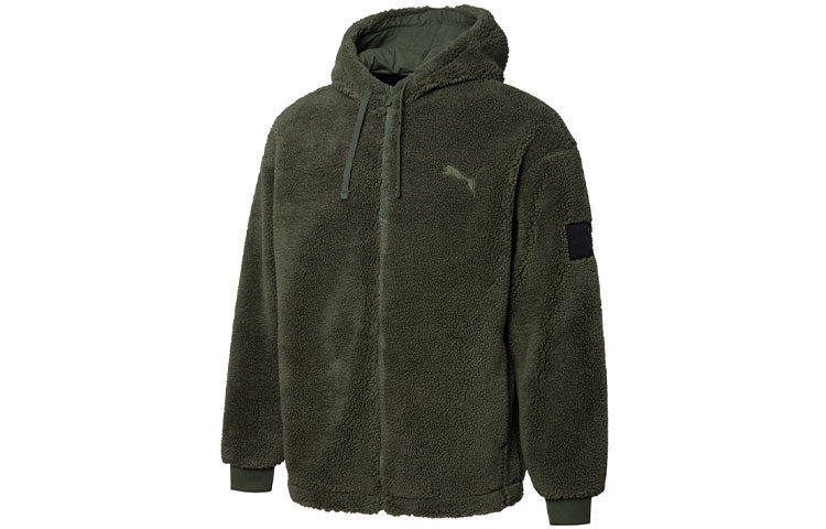 PUMA lamb's wool hooded Stay Warm Windproof logo Jacket Dark Green 535066-64 - 2