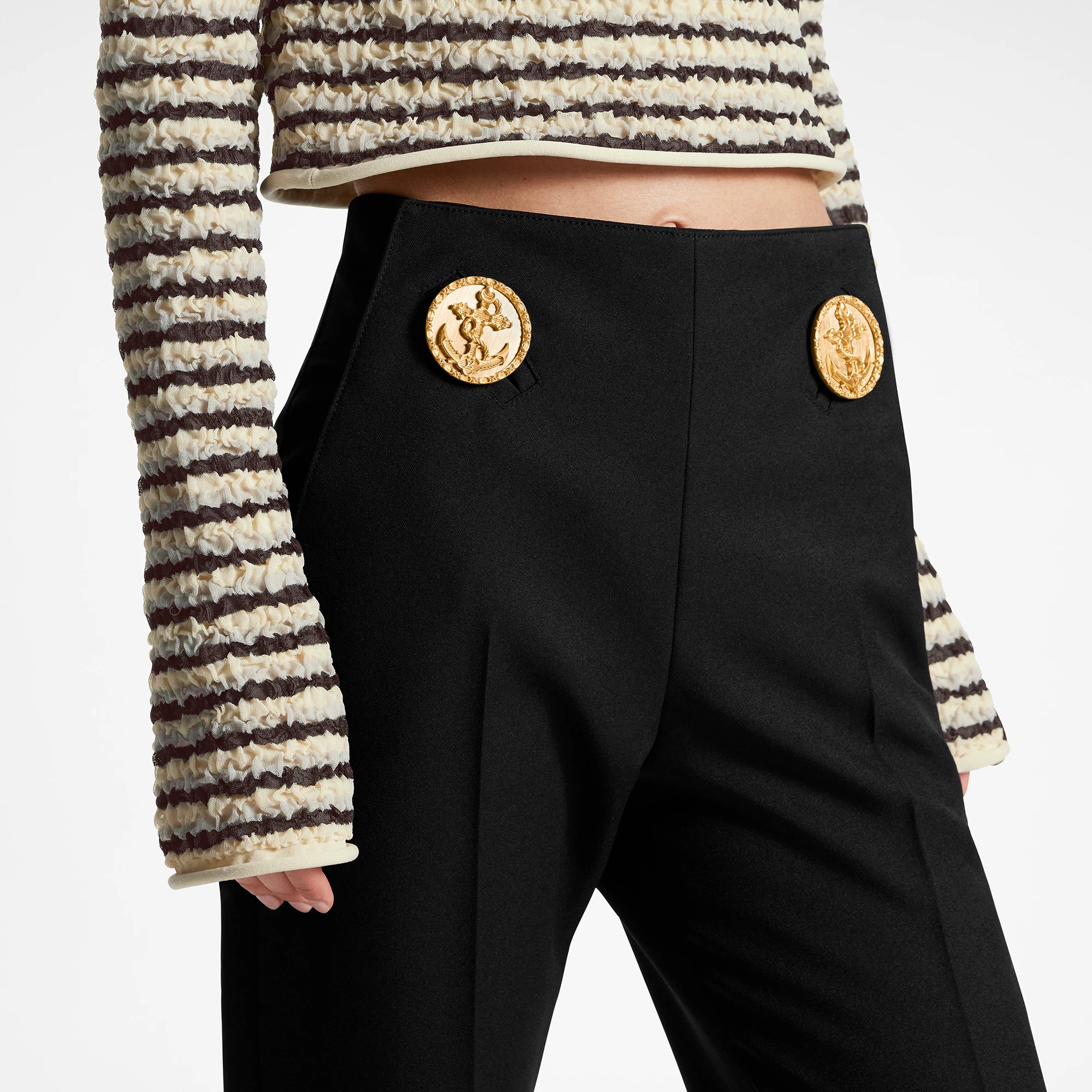 Oversized Anchor Button Dressy Pants - 2