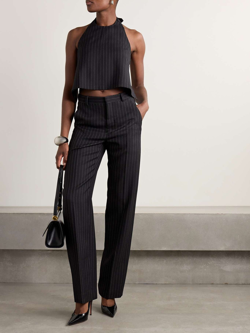 WARDROBE.NYC Open-back pinstriped wool-twill halterneck tank Black outlook